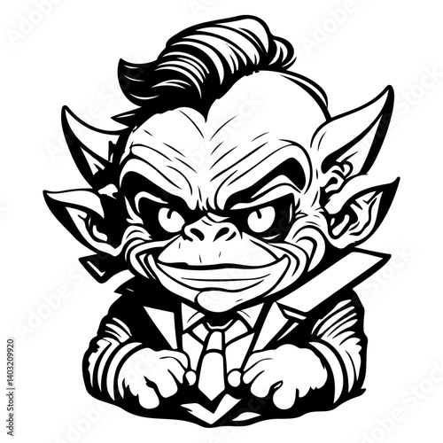 Stylish Gremlin Vector Illustration in Line Art
