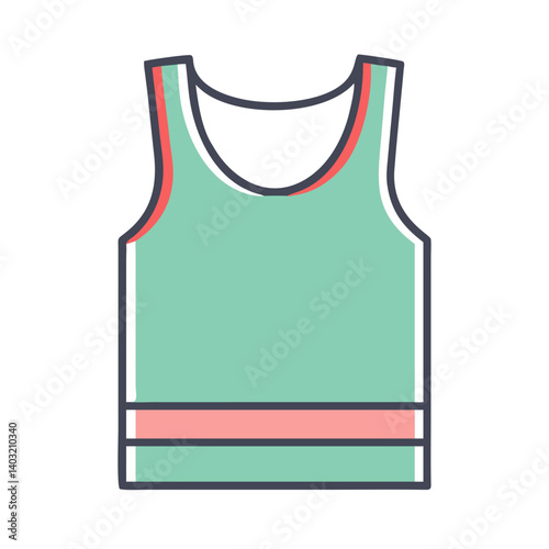 Simple Line Drawing of a Mint Green Sleeveless Shirt or Tank Top with Coral Accents