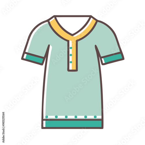 Stylish Green Kurta Pajama Shirt Design with Yellow Neckline and Teal Accents