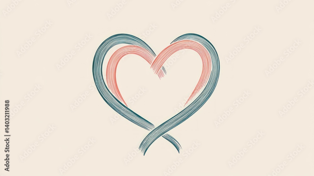A heart-shaped design composed of intertwined brushstrokes in muted colors. A heart-shaped design composed of intertwined brushstrokes in muted colors.