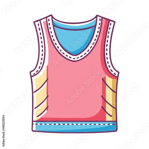 Pink sleeveless shirt with yellow stripes and blue trim a cute summer garment for kids