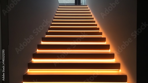 Stylish Staircase with Warm LED Lights Creating a Welcoming Atmosphere in a Modern Setting   Generative AI
