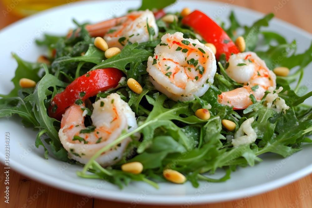 Delicious Shrimp and Arugula Salad with Pine Nuts and Red Pepper Delicious Shrimp and Arugula Salad with Pine Nuts and Red Pepper