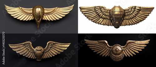 Gold-toned Egyptian-style insignia with outstretched wings.