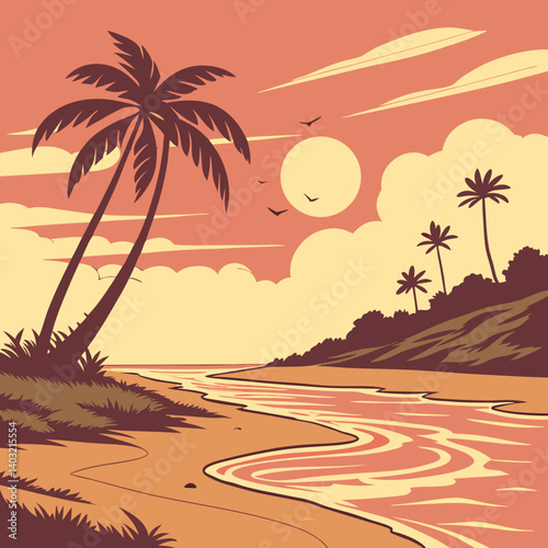 Golden Hour Sunset Over a Serene Beach