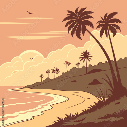 Golden Hour Sunset Over a Serene Beach