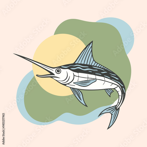 Striped marlin illustration aquatic animal design