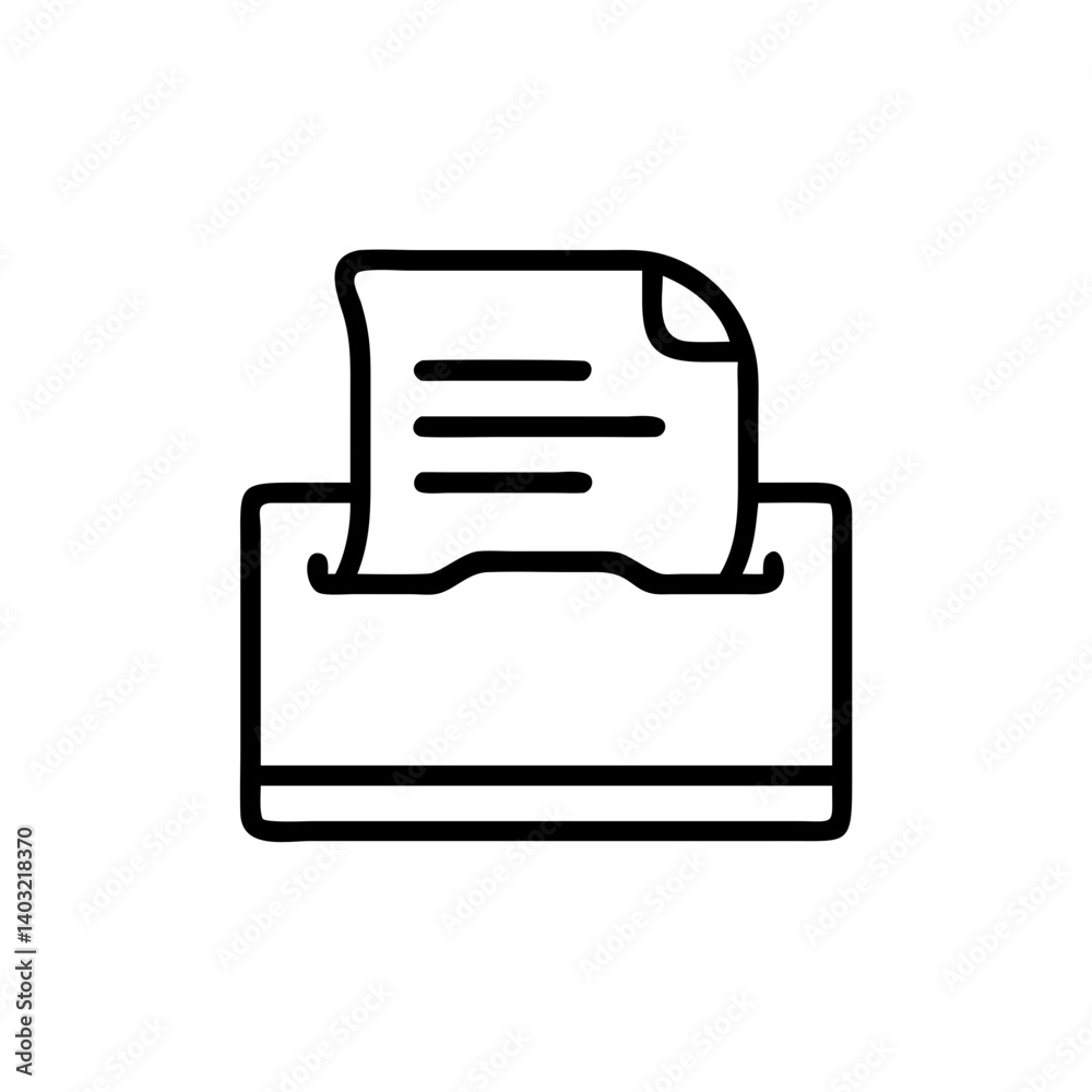 Document holder with paper in black and white outline design for office organization Document holder with paper in black and white outline design for office organization