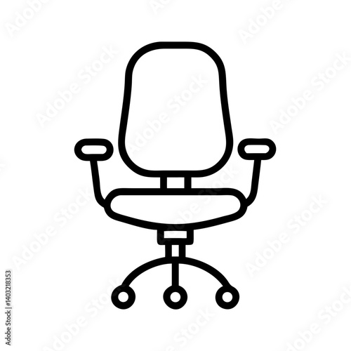 Simple office chair with armrests in black and white line art style for workspace