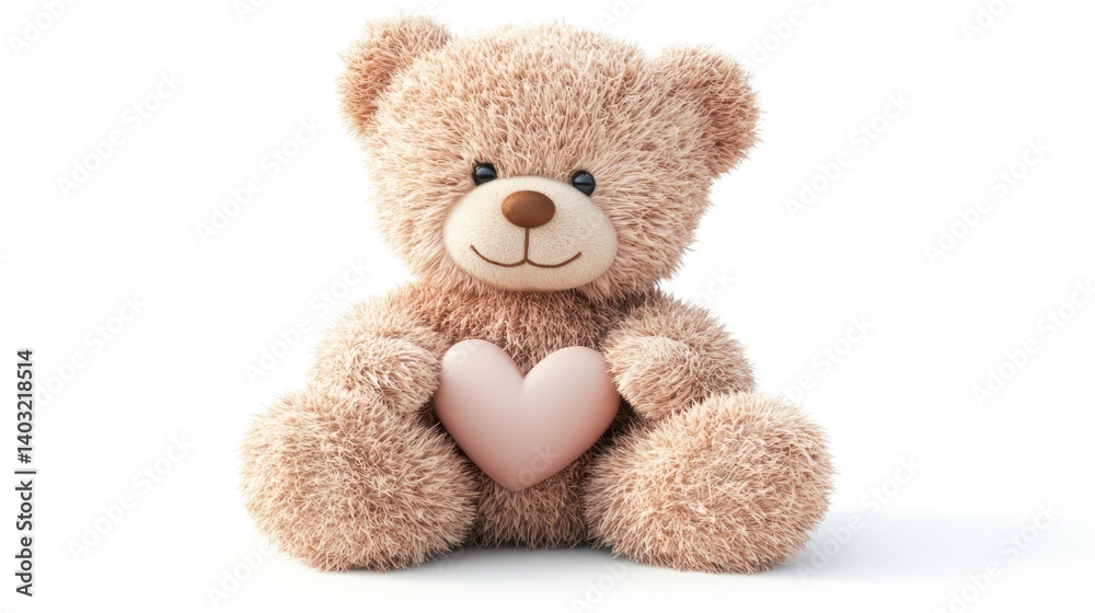 Obraz premium Teddy bear holding heart, white background, Valentine's Day gift, love