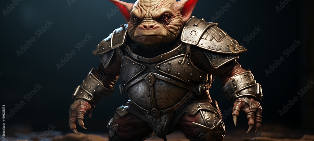 Fototapeta premium A fierce HubGoblin with an armoured shield Diamond, ai generative