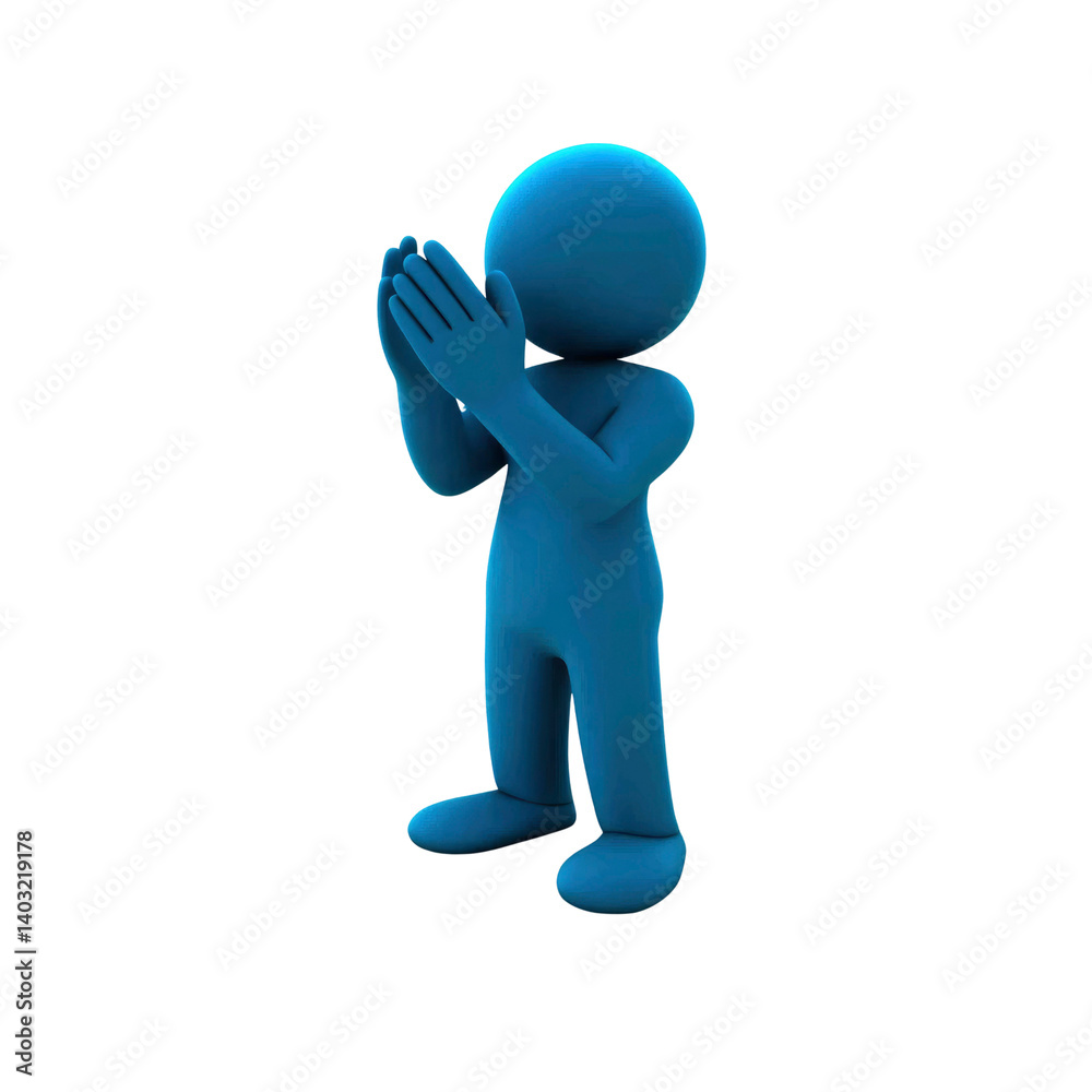 3D Blue Figure in Prayer Pose, Hope, Faith, and Gratitude 3D Blue Figure in Prayer Pose, Hope, Faith, and Gratitude