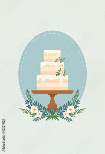 Elegant wedding cake with vintage topper, serene celebration theme