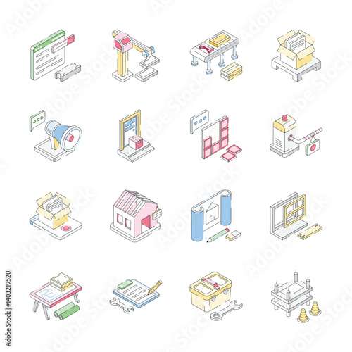 Get this latest collection depicting labour day isometric icons