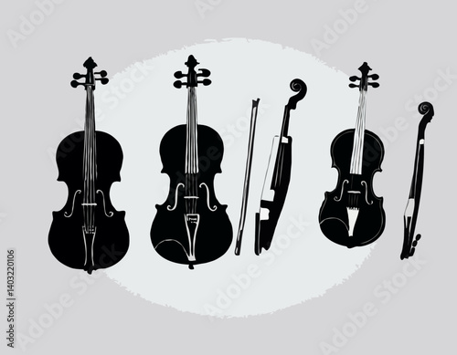 Ensemble de violons. Silhouettes noires vectorielles