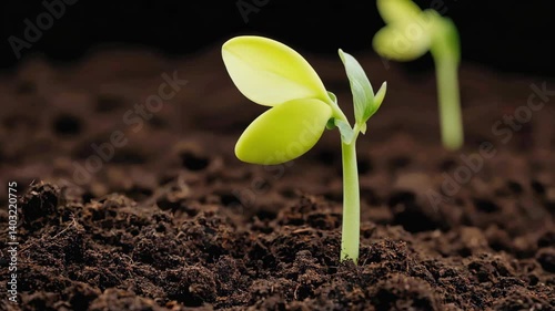Pea Seedling Sprouting from Fertile Soil: Time Lapse Growth