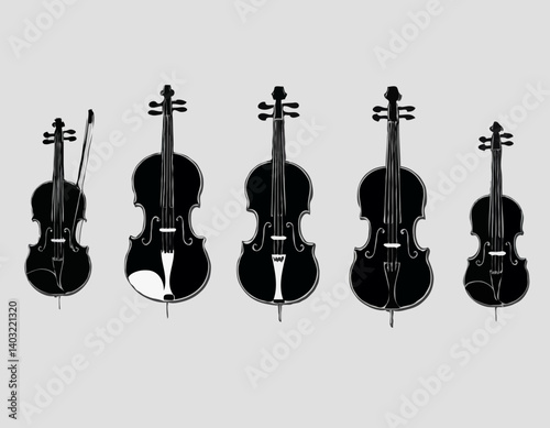 Ensemble de violons. Silhouettes noires vectorielles
