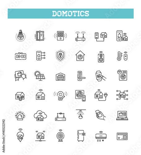 Domotics Icons . Linear dot style Icons.
