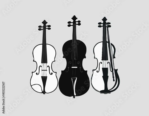 Ensemble de violons. Silhouettes noires vectorielles