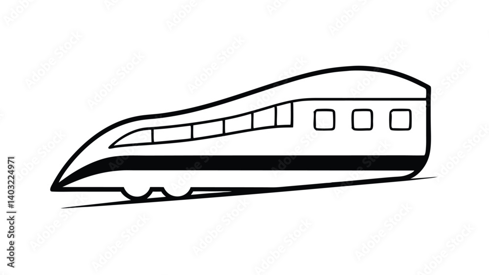 Fototapeta premium Simple black and white outline of a high-speed train