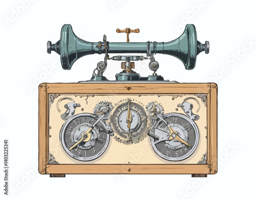 Gros plan horizontal en studio à angle élevé de cithare en bois vintage isolée sur fond blanc. Détail de la mécanique de cithare et des goupilles de réglage. Instrument poussiéreux et rayé
