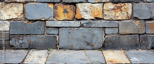 Obraz na płótnie A rugged wall built of gray and tan stones provides a textured background and flooring w salonie