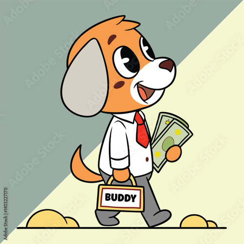 Buddy the dog is holding cards and is wearing a white shirt with a tie