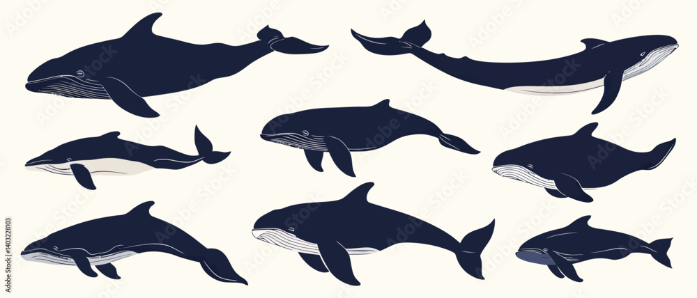 Fototapeta premium Whale species vector illustration ocean creatures sea life marine mammals art