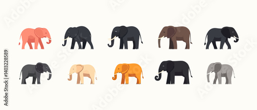 Vector illustration of colorful elephants for kids and animal lovers art