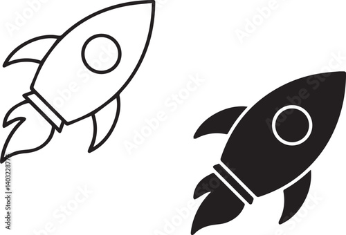 Minimalist rocket icons, illustration, simple geometric shapes cartoon rockets