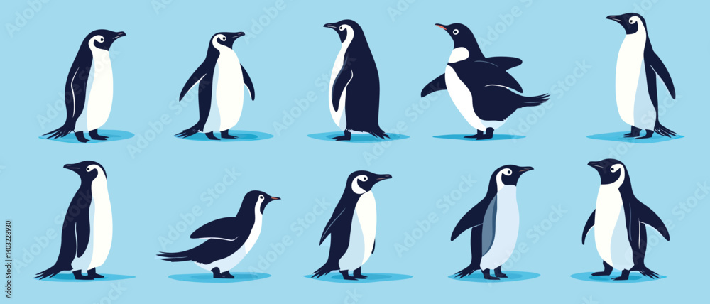Obraz premium Penguin vector illustration set antarctic bird group graphic design art