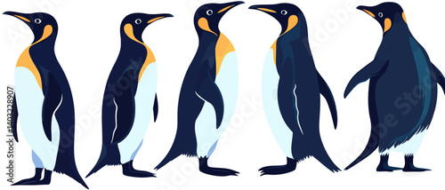 King penguins vector illustration isolated on plain color for design needs