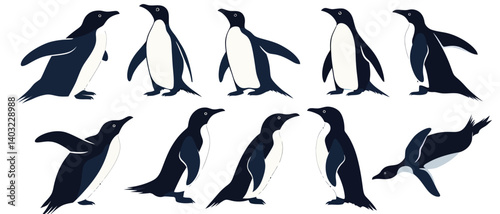 Penguin illustration vector image with cute penguins in various poses