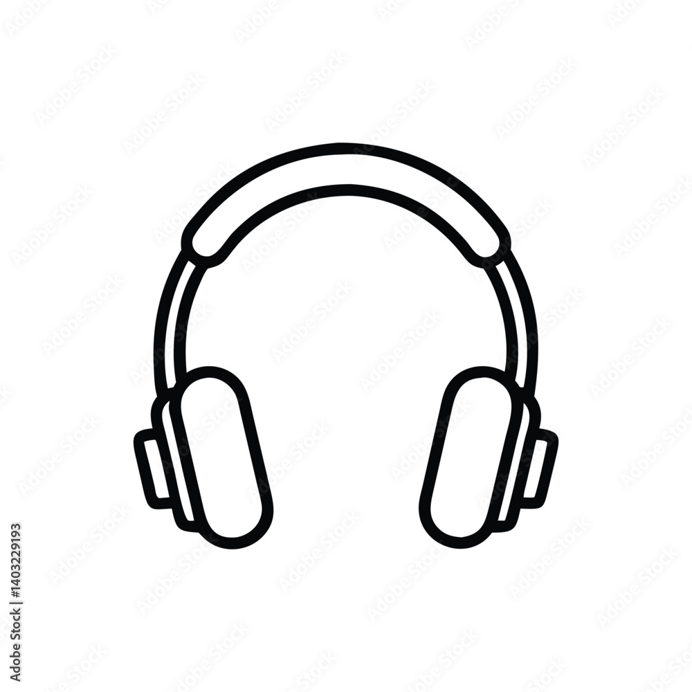 Simple black line art headphones with musical notes Simple black line art headphones with musical notes