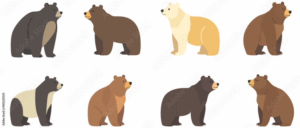 Obraz premium Various types of animated bears standing in a row animal illustration art