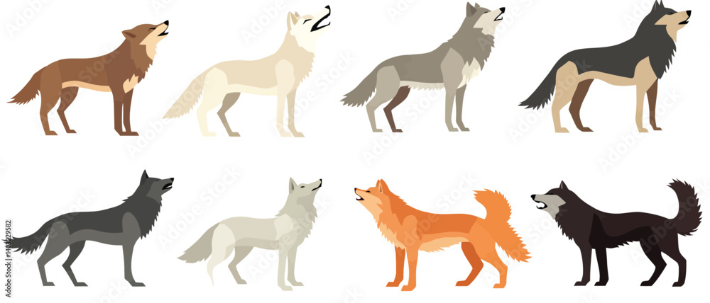 Wolf pack illustration vector image of howling wolves in different colors Wolf pack illustration vector image of howling wolves in different colors
