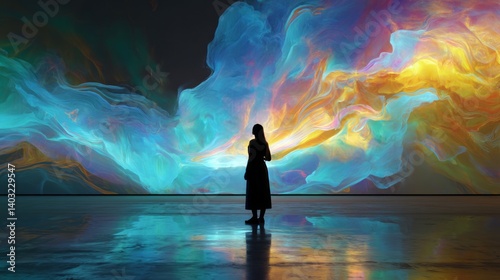 Digital Metamorphosis Art Abstract Colors with Silhouette Figure