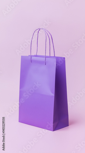Elegant Purple Paper Shopping Bag on Pastel Background photo
