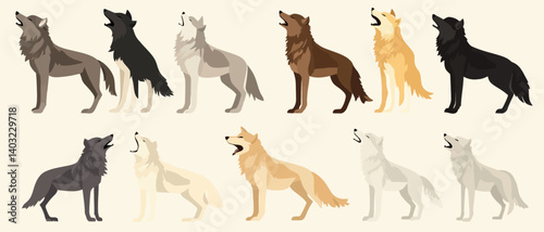 Wolf pack howling vector illustration animal wolves canine predator design