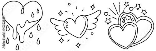 Dripping heart with tears symbolizes deep emotions while winged heart radiates joy and love, capturing essence of affection