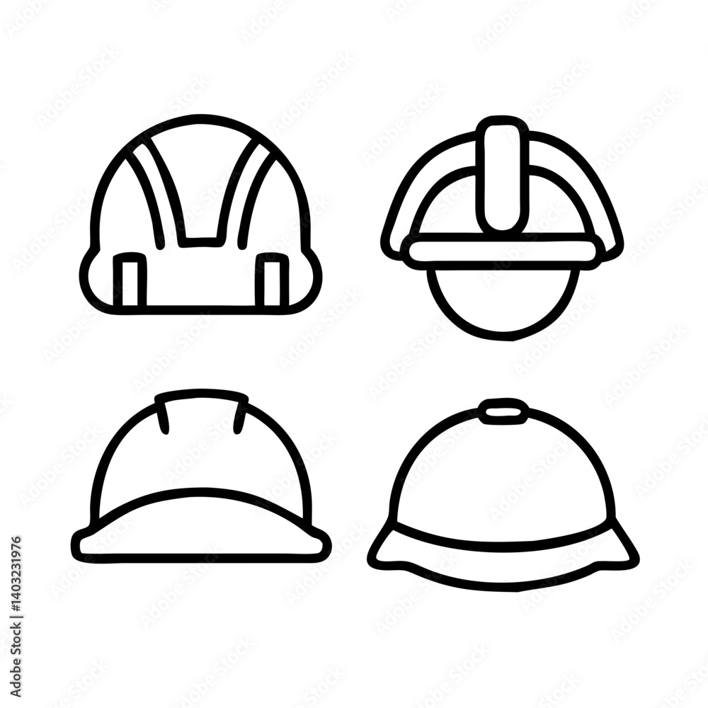 Hard Hat and Helmet Vector Icons – Clean Outline Symbols of Industrial Safety Equipment for Construction and Engineering Projects. Hard Hat and Helmet Vector Icons – Clean Outline Symbols of Industrial Safety Equipment for Construction and Engineering Projects.