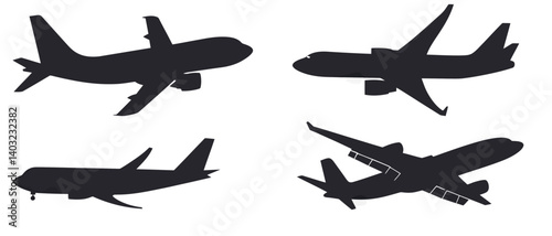 Airplane silhouette vector illustration of flying planes aviation design