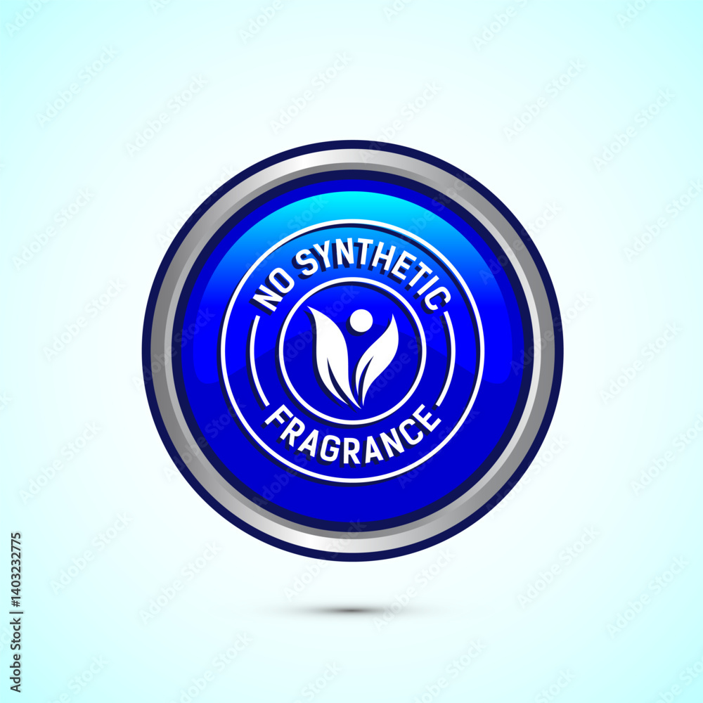 Fototapeta premium No synthetic fragrance icon design illustration. Synthetic fragrance free label sign symbol, Blue color round button design