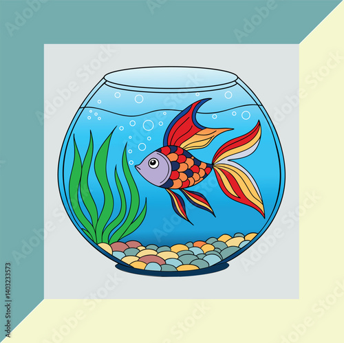 Colorful aquarium Fishbowl Flat Design style