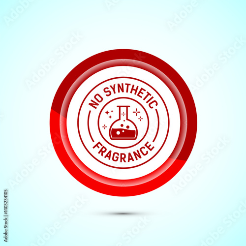 No synthetic fragrance icon design illustration. Synthetic fragrance free label sign symbol, Red color button design