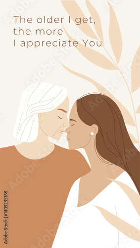 Mother and Daughter Hug. Heartwarming Mothers Day Greeting Card