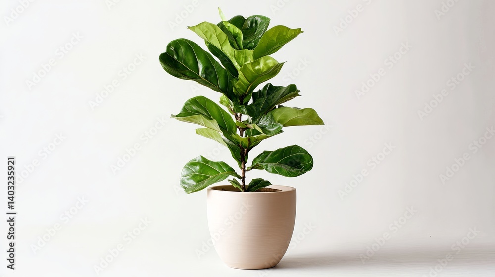 Fototapeta premium Fiddle leaf fig tree care guide, how to grow, potting, watering, and maintenance for your home decor plant