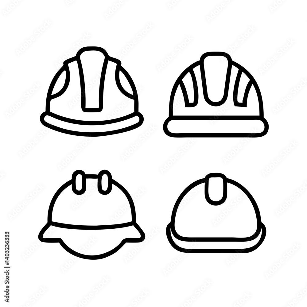Minimalist Vector Icons of Construction Helmets – EPS & SVG Format for Engineers, PPE Guides, Safety Signage and Builder Product Packaging. Minimalist Vector Icons of Construction Helmets – EPS & SVG Format for Engineers, PPE Guides, Safety Signage and Builder Product Packaging.