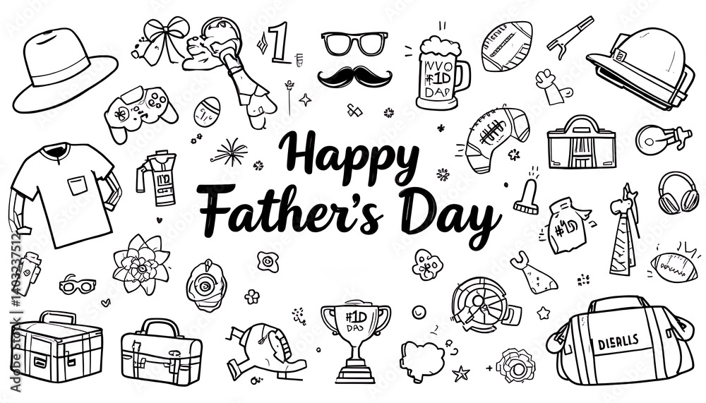Naklejka premium Vintage Father’s Day Doodle Illustration for Design Use