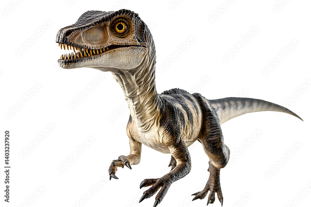 Fototapeta premium Velociraptor is carnivorous dromaeosaurid dinosaur of the late Cretaceous period isolated on white background.